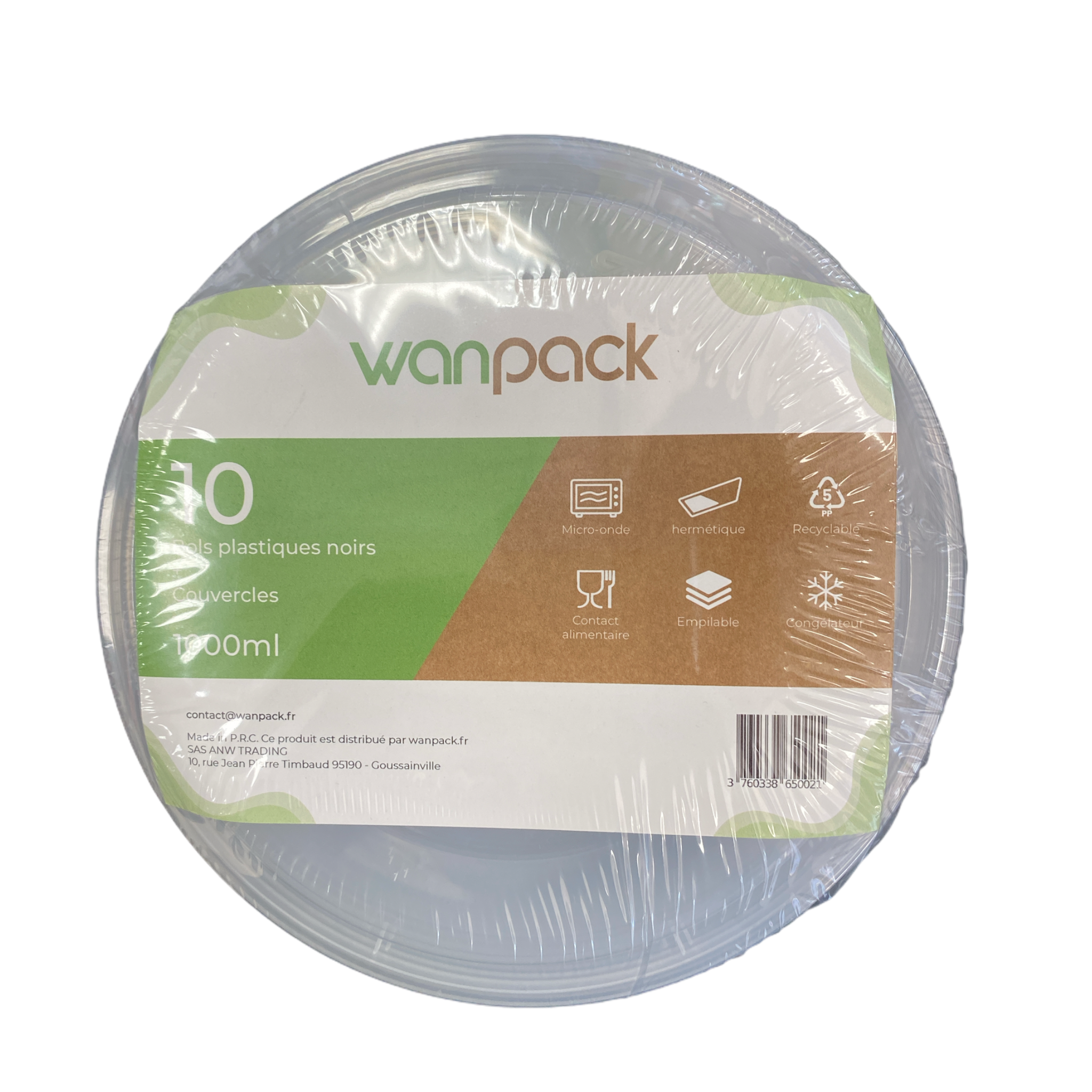 10 bols plastiques noir 1000ml